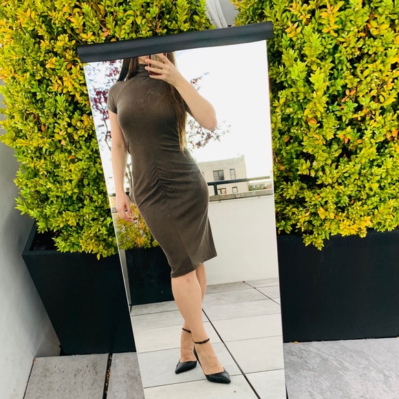 Zenobia Virgin Wool Camo Pleated Turtle Neck Dress - Picture 9 of 16